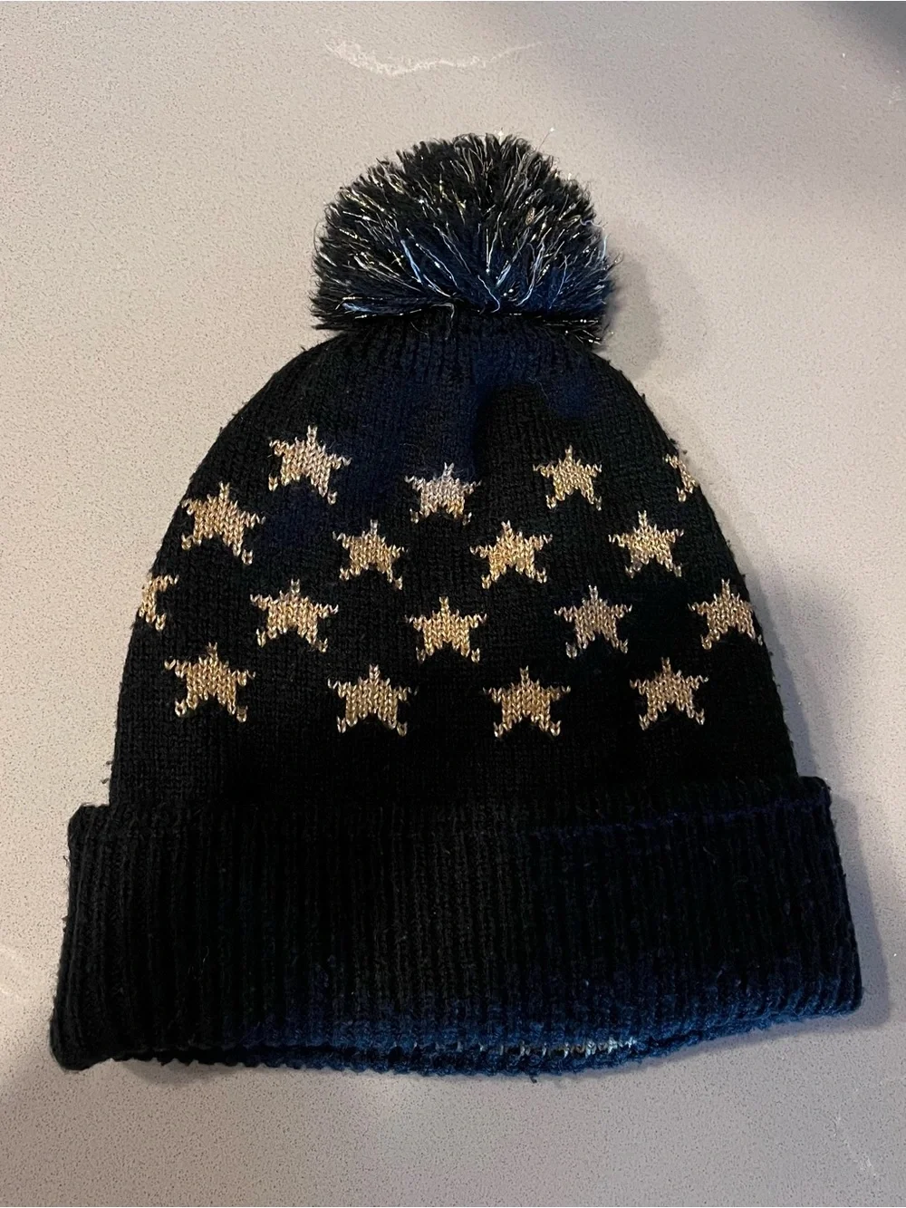 Neff Black Beanie with Gold Star Accents and Pom